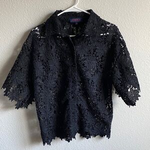 Joseph A Black Floral Lace Blouse